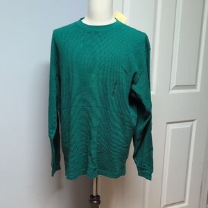 Eddie Bauer Green Waffle Knit 100% Cotton Thermal L/S Crewneck Sz XL NWT Vintage